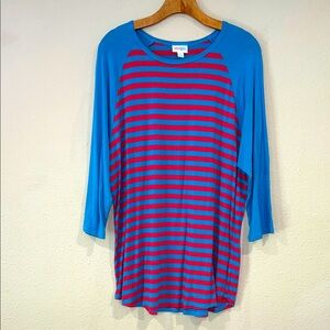 NWOT LuLaRoe Randy Baseball Tee shirt top blue Stripe Tunic 3/4 Sleeves 2XL